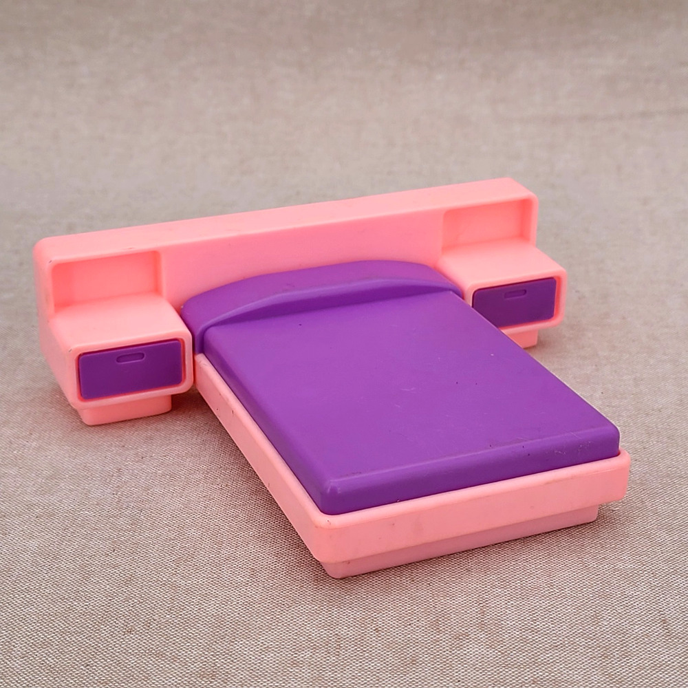 Vintage 70s ARCO Doll Furniture Pink Purple Bed Headboard Dollhouse
